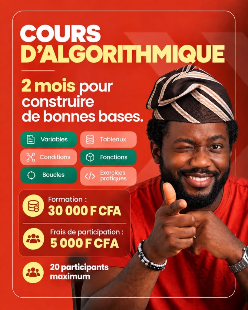 Cours d'algorithmique, 2 mois pour construire de bonnes bases.